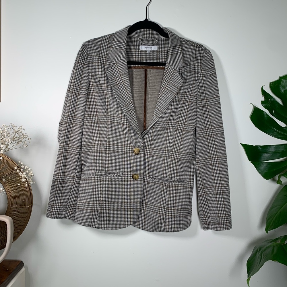 Plaid Tailored Blazer in Brown and Cream